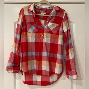 Plaid half button top